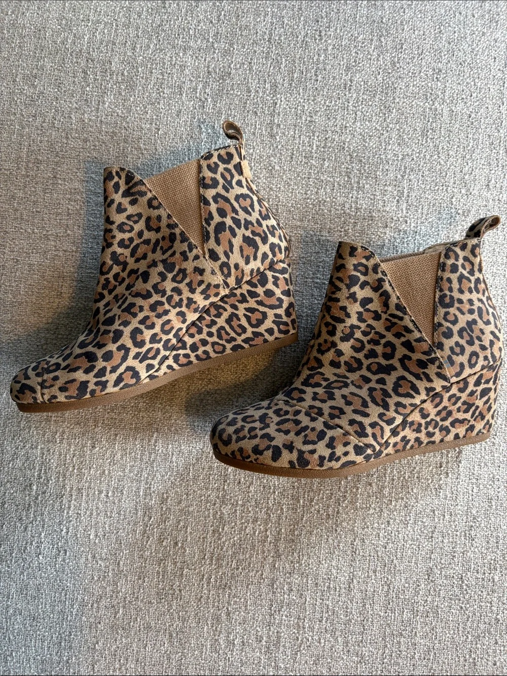 Toms Leopard Print Wedge Ankle Boots - Brown/Black